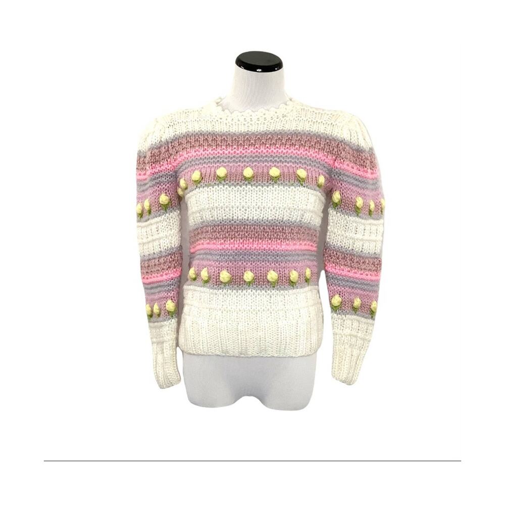 Vintage 70s Cottagecore Ivory Acrylic Knit Sweater  XS / S